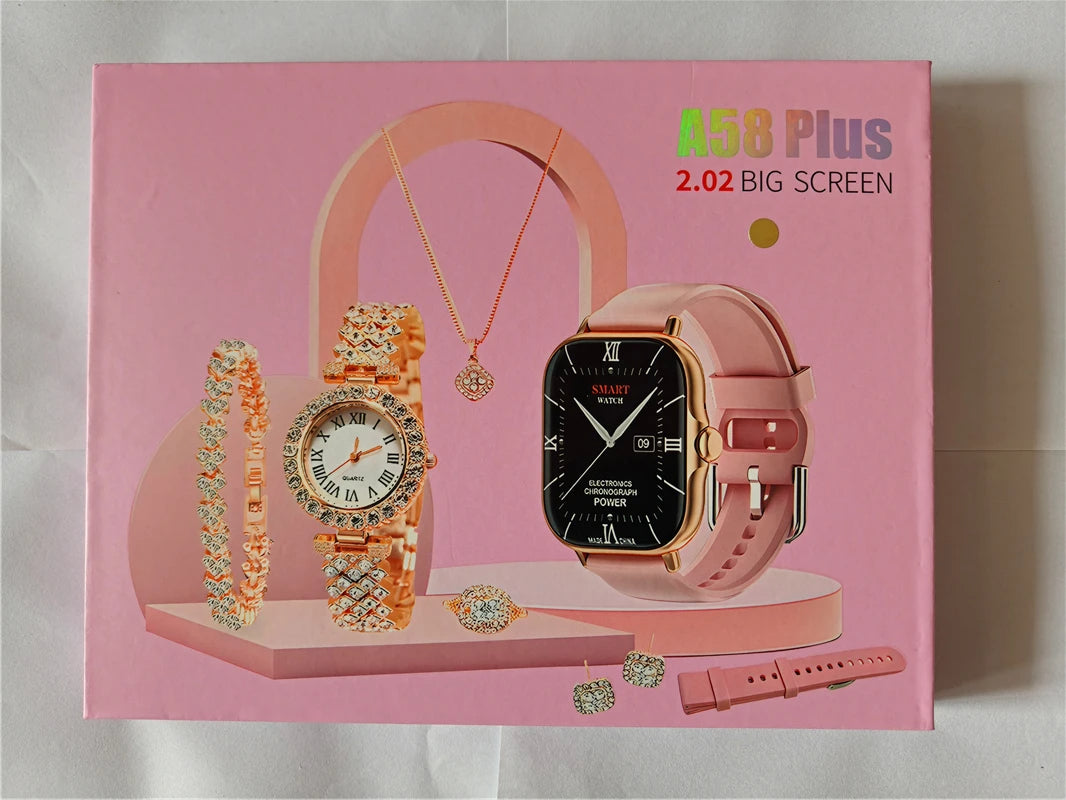 A58 Smart Watch 5-in-1 Combo Set – Fitness Tracker with Multiple Straps & Accessories