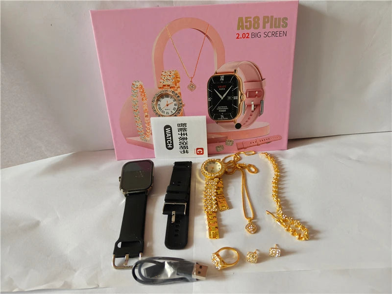 A58 Smart Watch 5-in-1 Combo Set – Fitness Tracker with Multiple Straps & Accessories