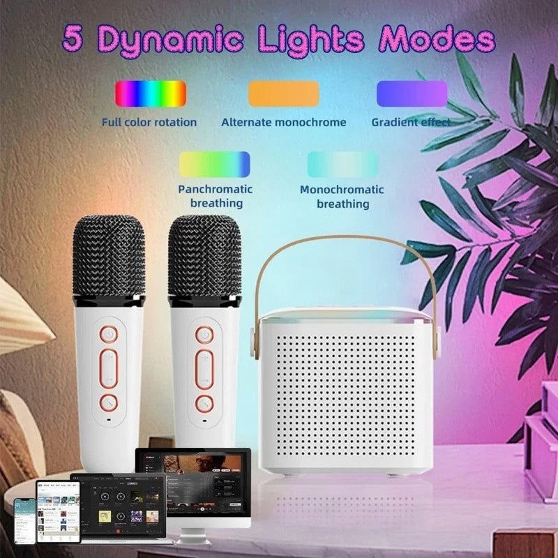 Bluetooth Karaoke Machine with Microphone – Portable Speaker with 2 Wireless Mics, RGB Lights, and Home Family Singing Entertainment