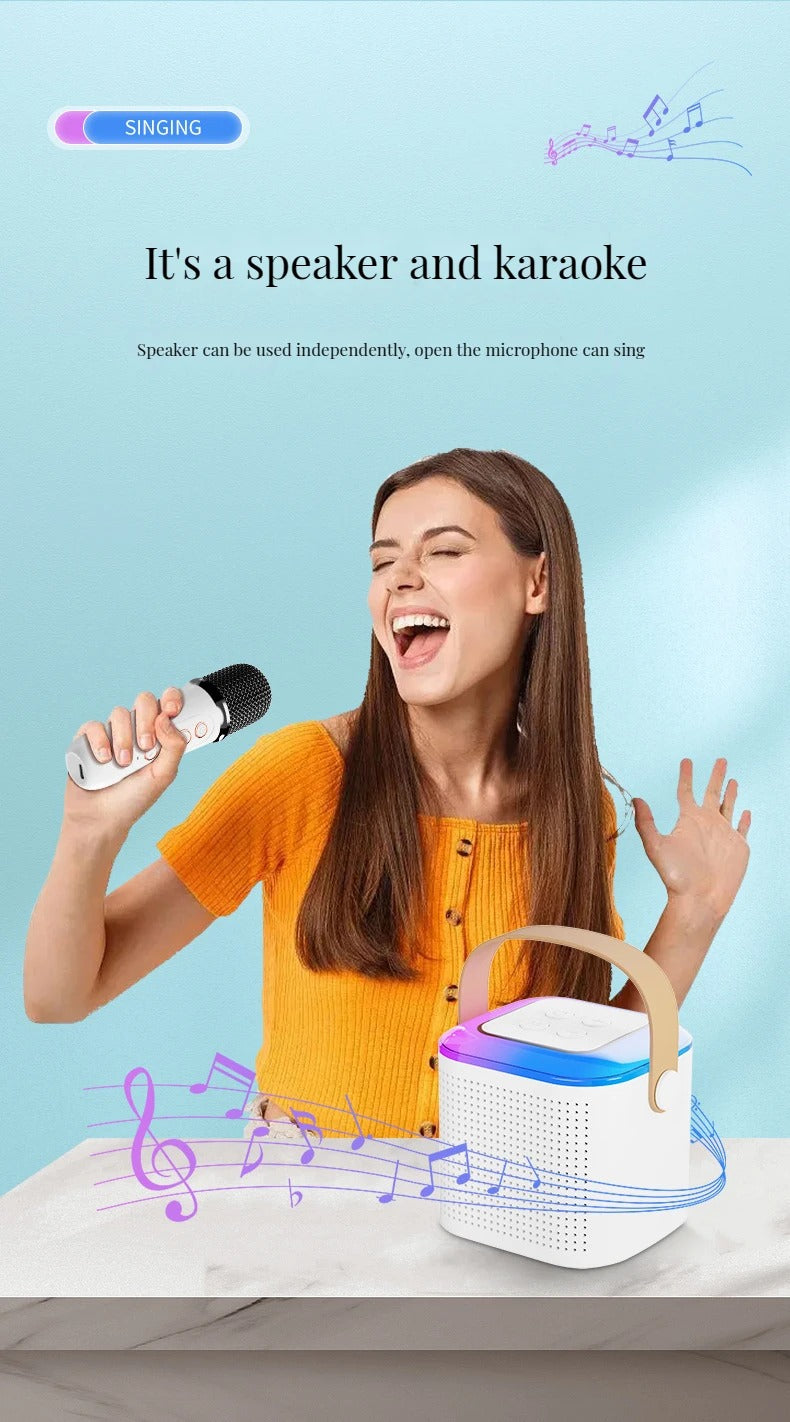 Bluetooth Karaoke Machine with Microphone – Portable Speaker with 2 Wireless Mics, RGB Lights, and Home Family Singing Entertainment