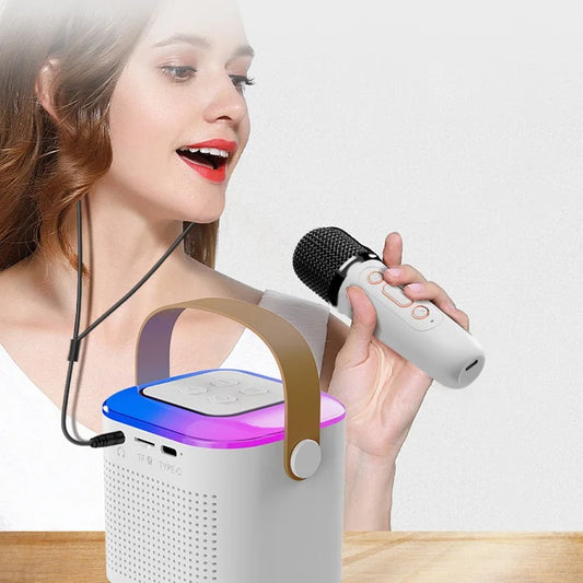 Bluetooth Karaoke Machine with Microphone – Portable Speaker with 2 Wireless Mics, RGB Lights, and Home Family Singing Entertainment